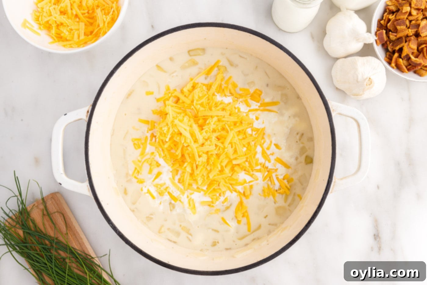 shredded cheese added to baked potato soup
