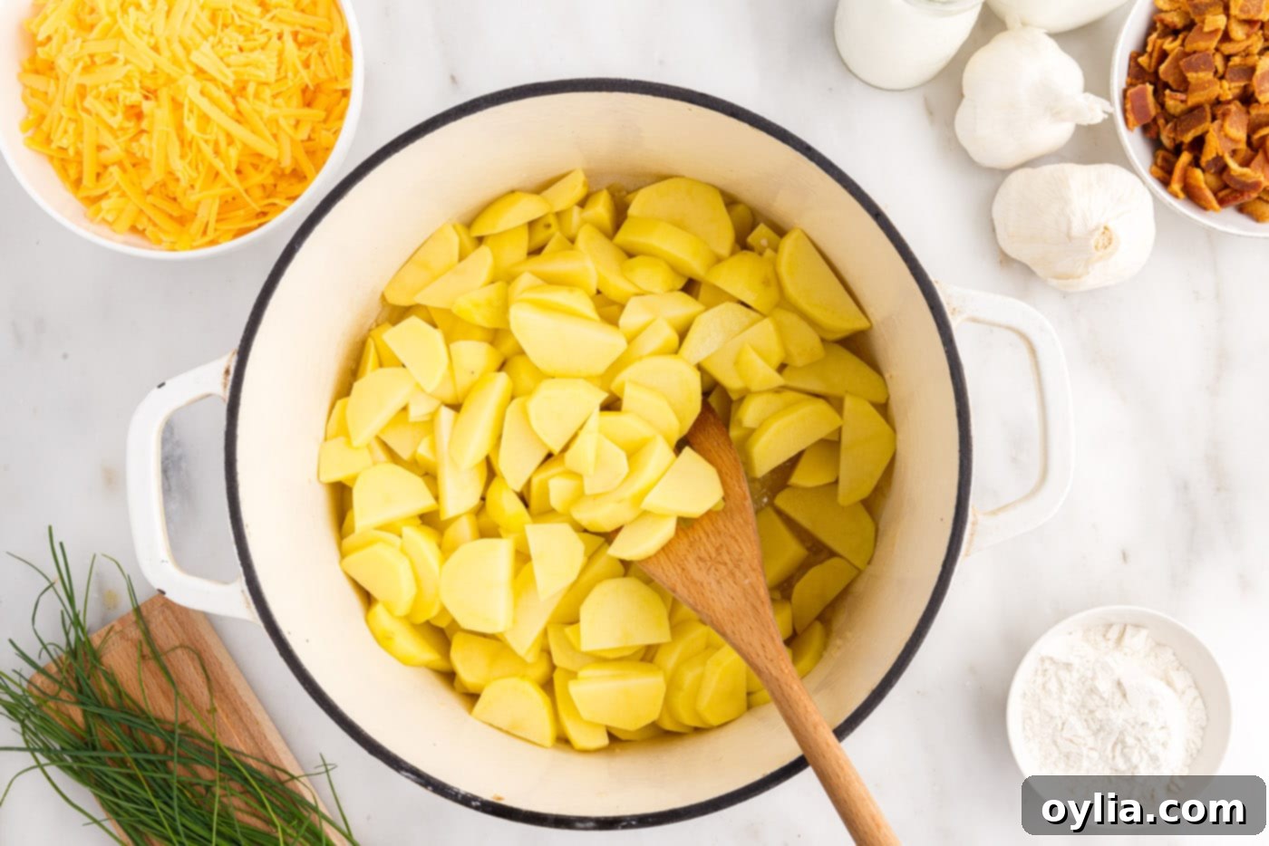 chopped potatoes in a stockpot