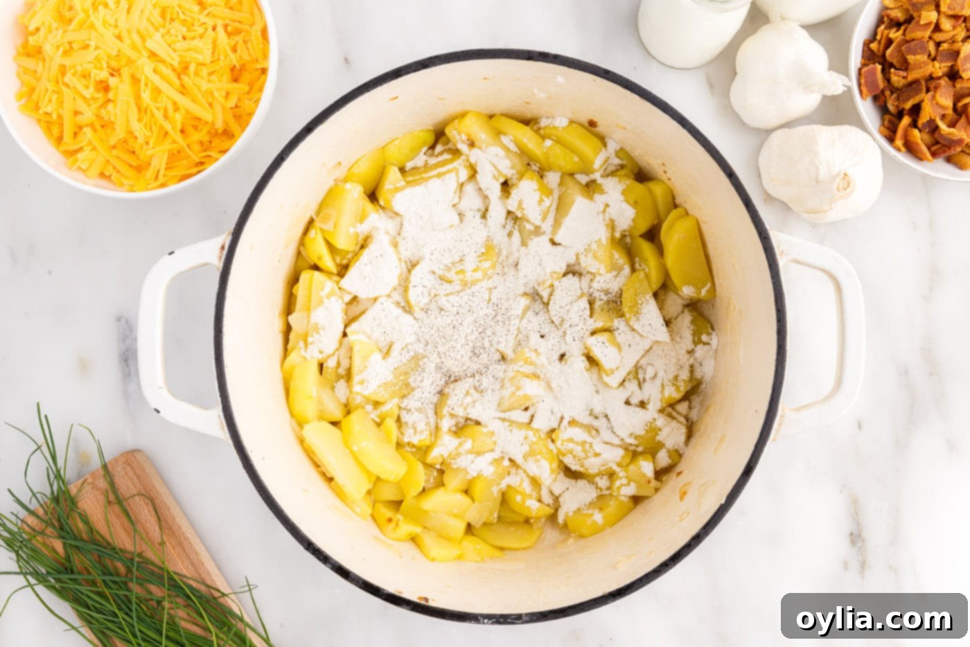 sprinkled flour over diced potatoes