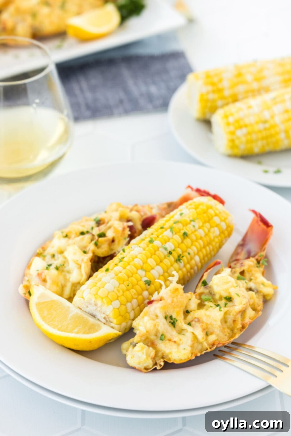 A stunning spread of Lobster Thermidor on a serving platter, garnished with fresh herbs and lemon wedges, ready to be enjoyed.