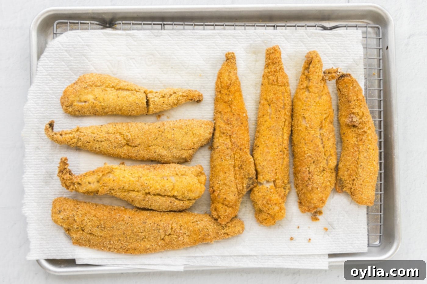 Golden Fried Whiting 11 Golden-brown fried whiting fish fillets draining on paper towels