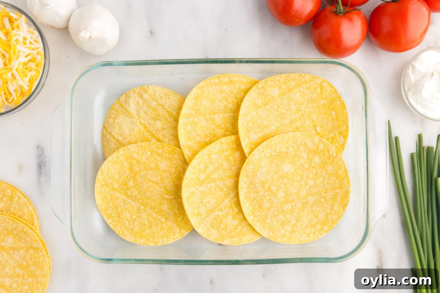 corn tortillas in a baking dish