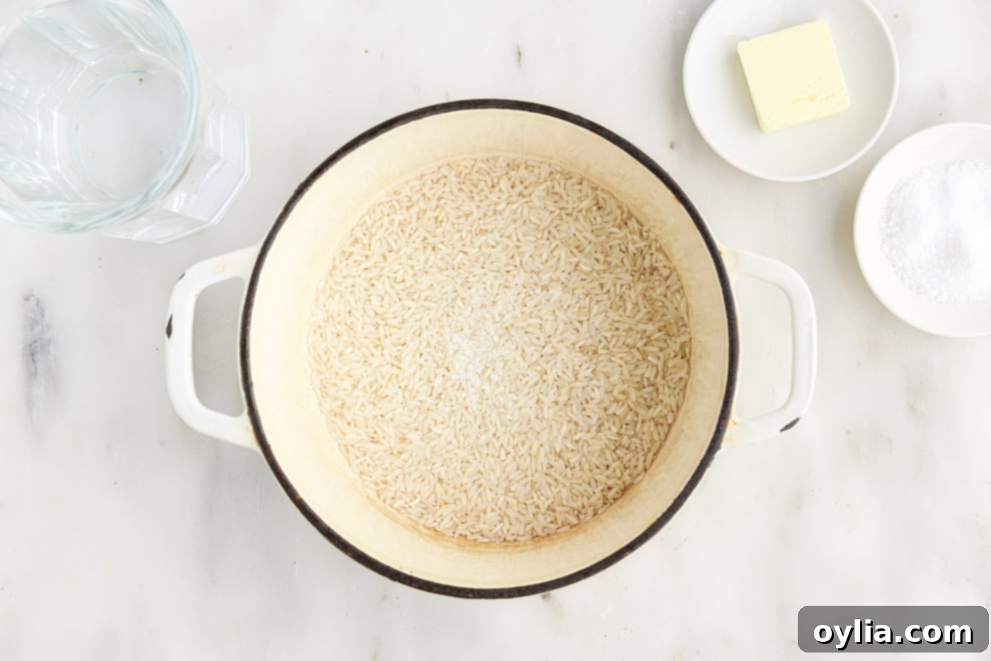 white rice and water in a medium saucepan
