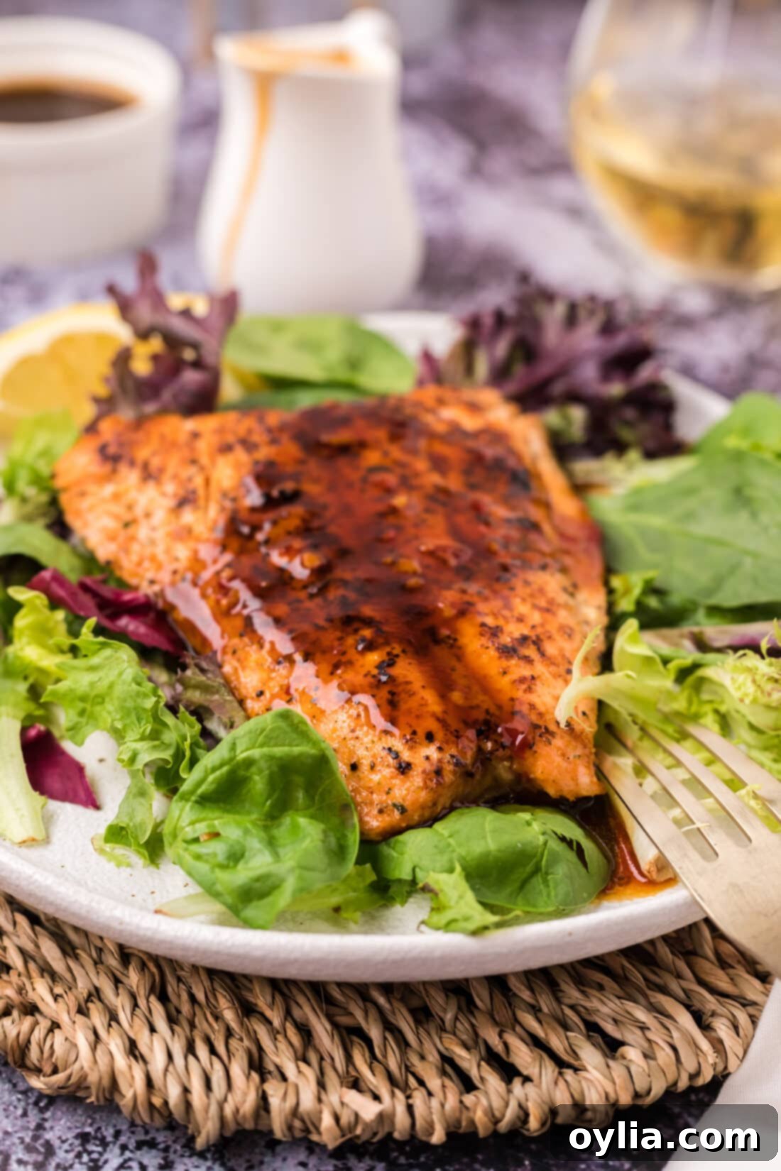 Piece of salmon with Salmon Sauce on top
