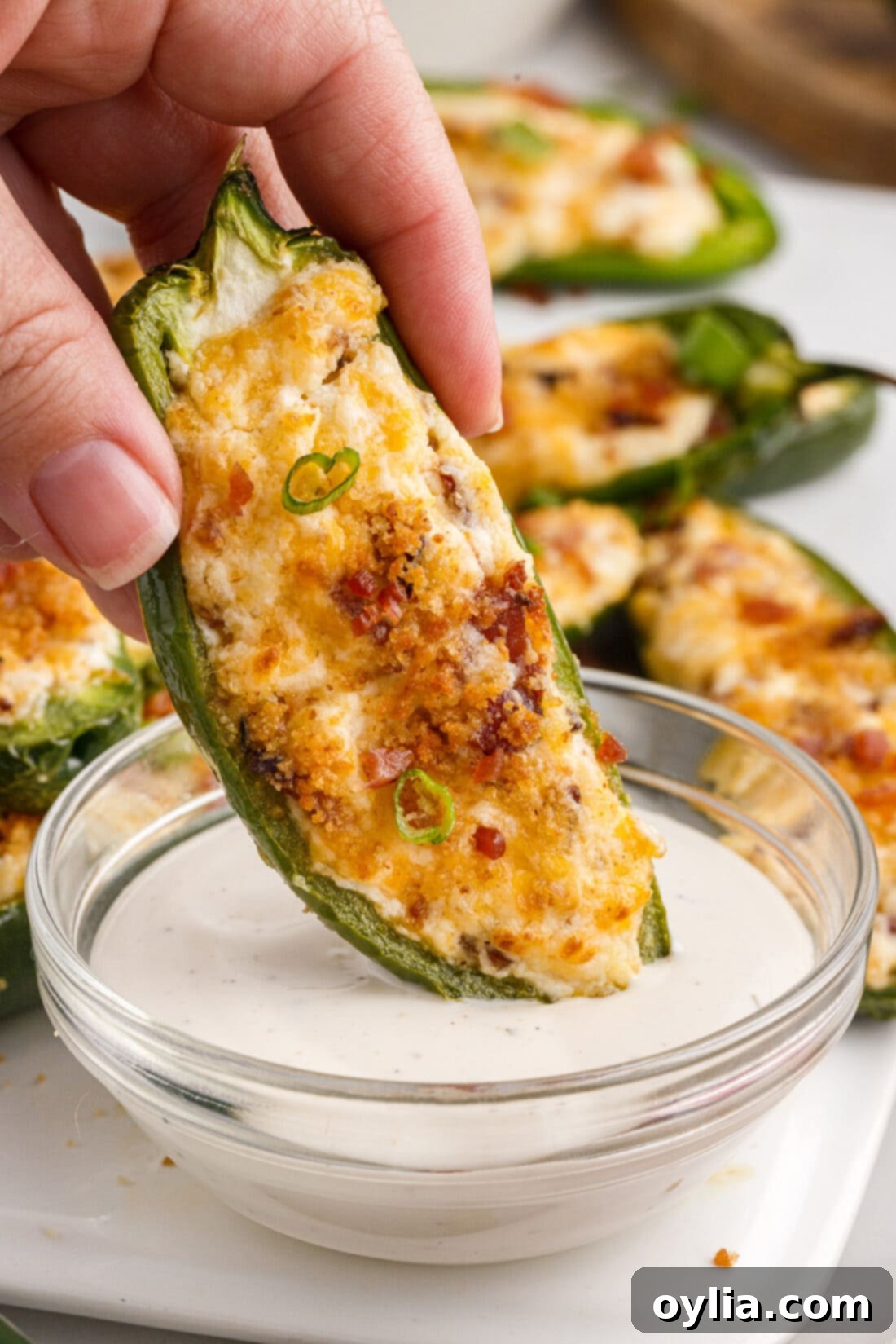 Crispy Air Fryer Jalapeno Poppers 3 Air Fryer Jalapeno Popper dipped in ranch