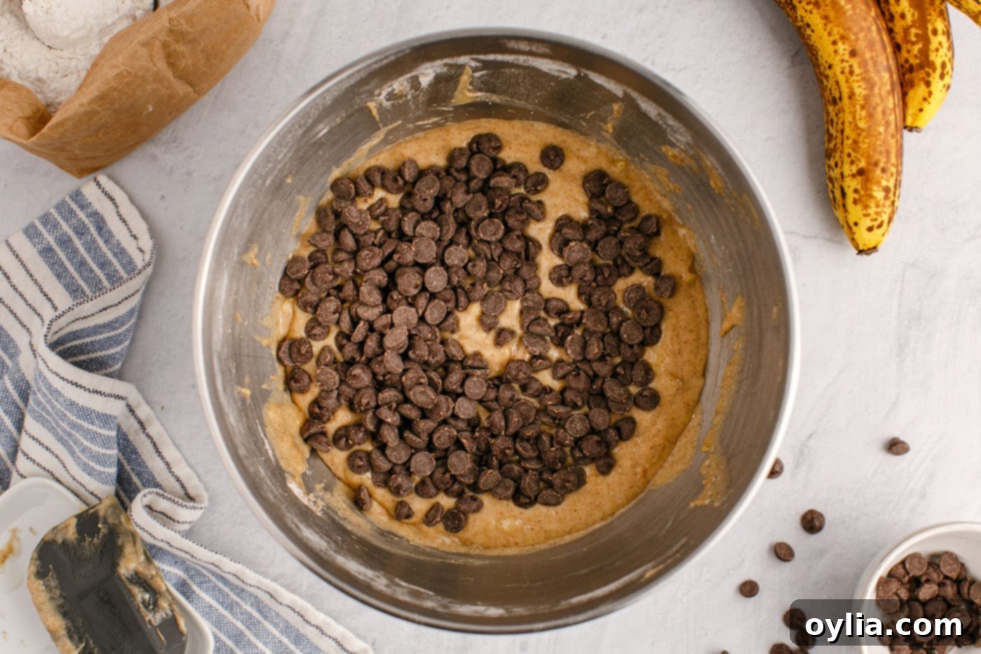 chocolate chips added to banana bread batter