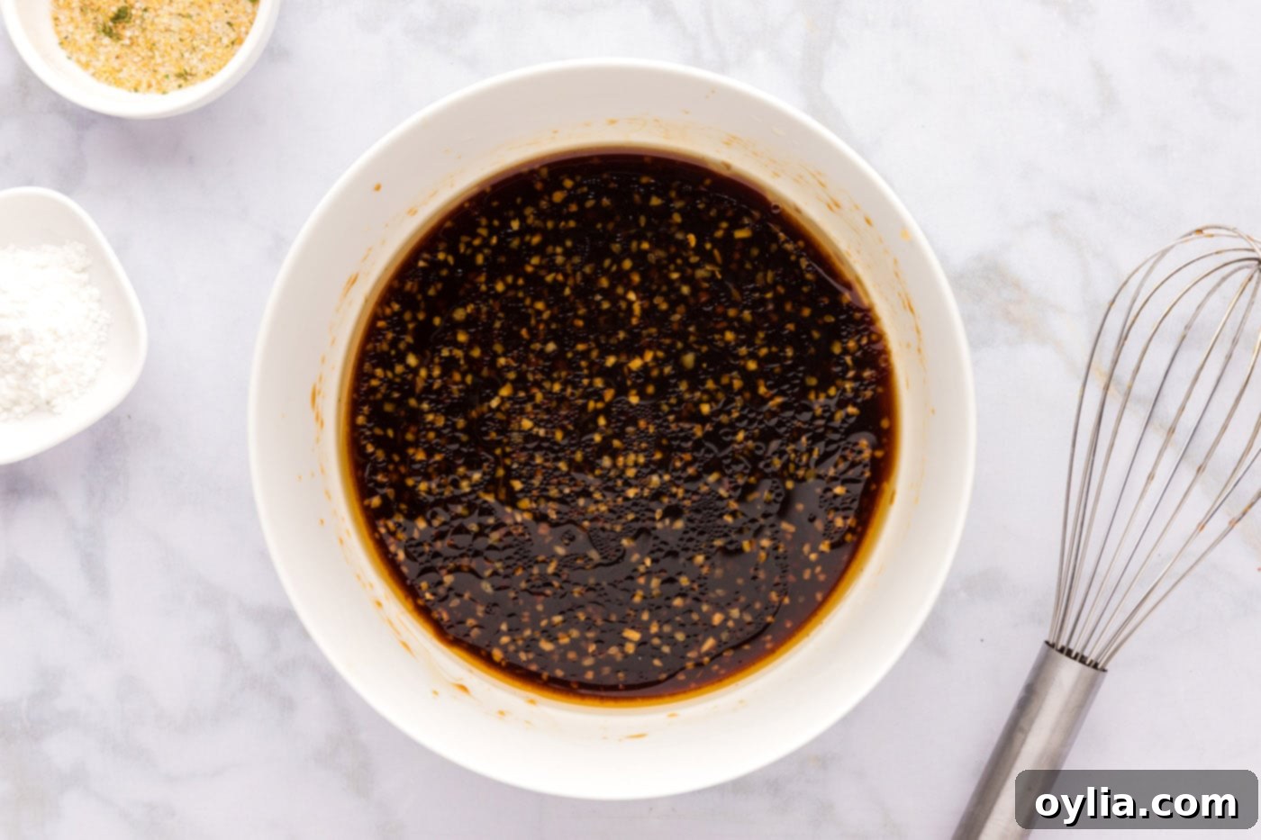 homemade teriyaki sauce ingredients being whisked