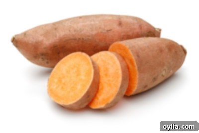 A pile of healthy orange-fleshed sweet potatoes, showcasing their natural, earthy appeal.