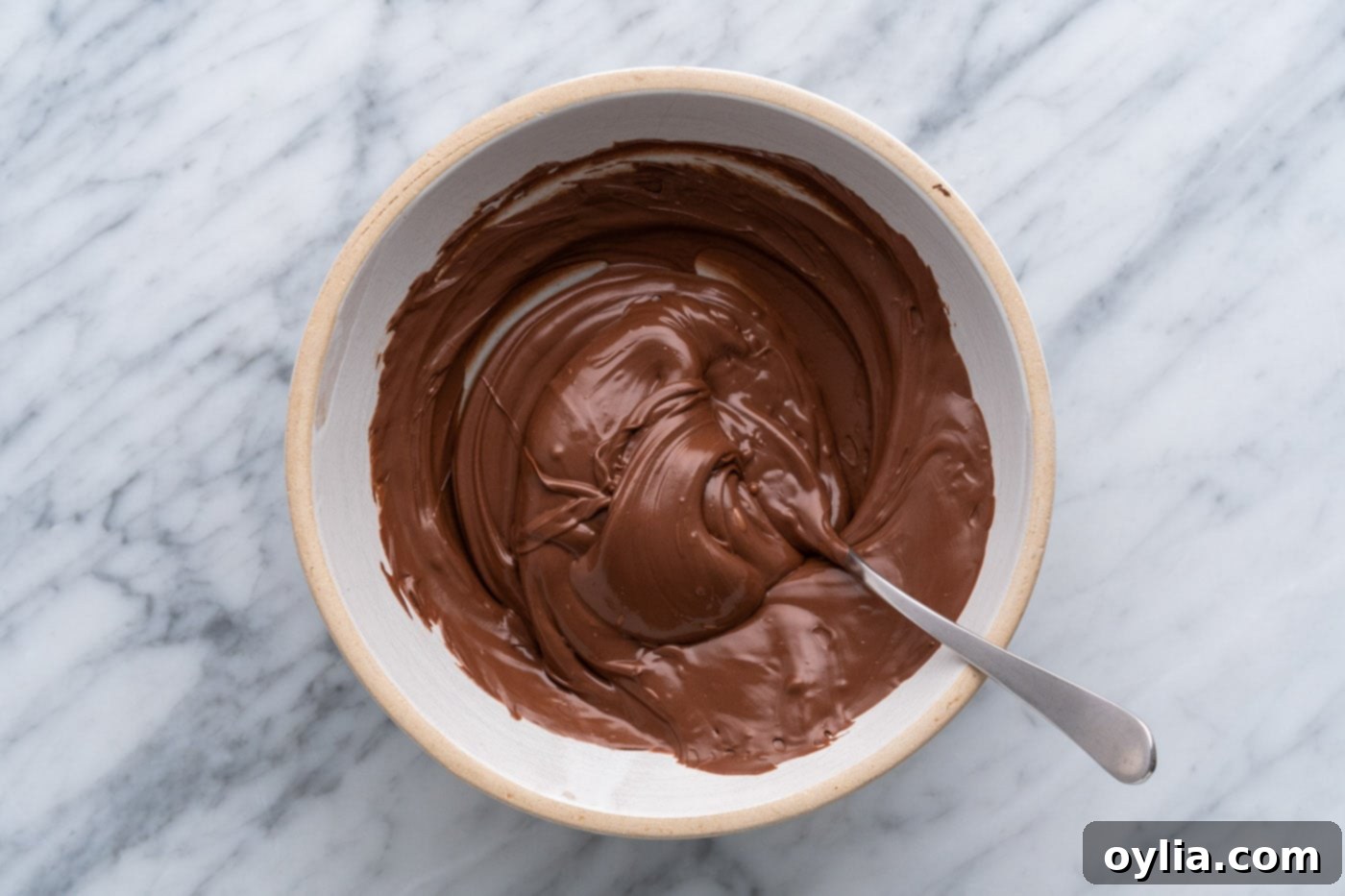 melted chocolate in a bowl with a spoon