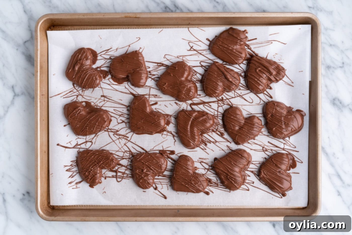 chocolate peanut butter hearts drizzled with extra chocolate