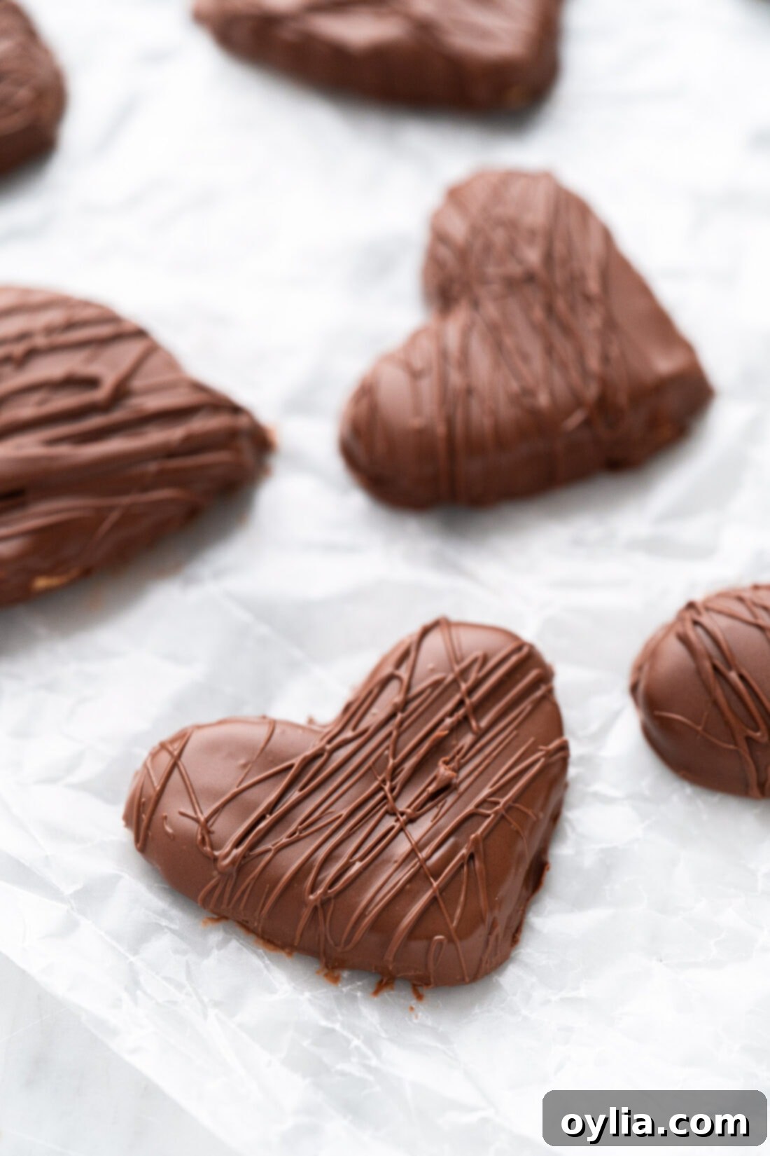 Close up of Chocolate Peanut Butter Hearts