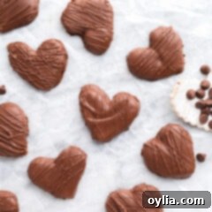 Chocolate Peanut Butter Hearts on parchment paper