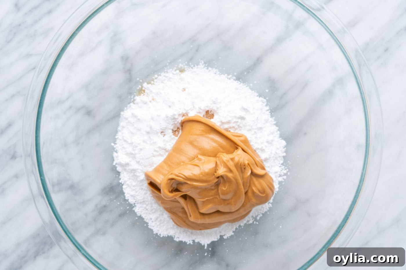 powdered sugar, vanilla, salt, and peanut butter in a bowl