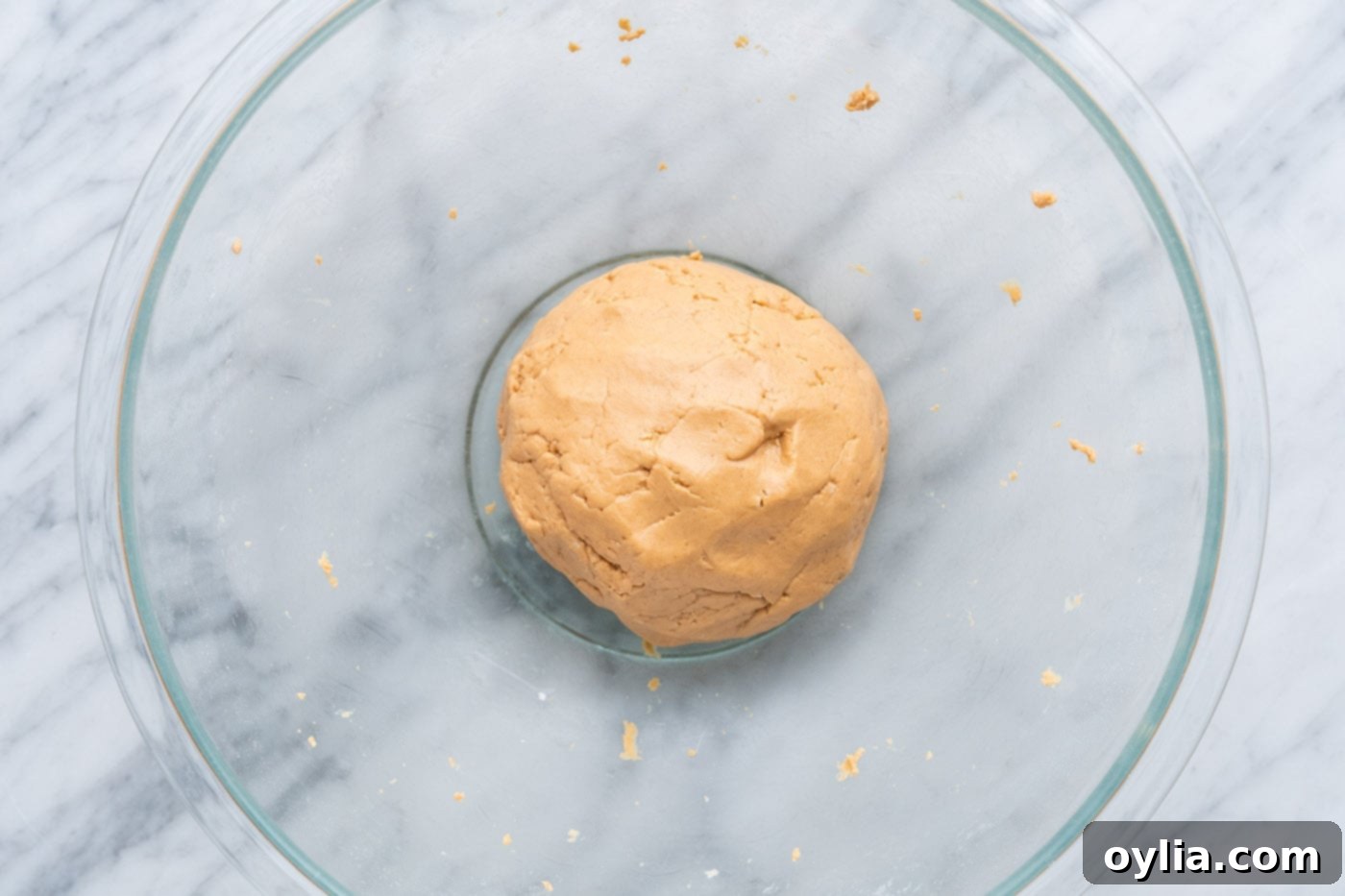 Peanut butter dough ball in a bowl