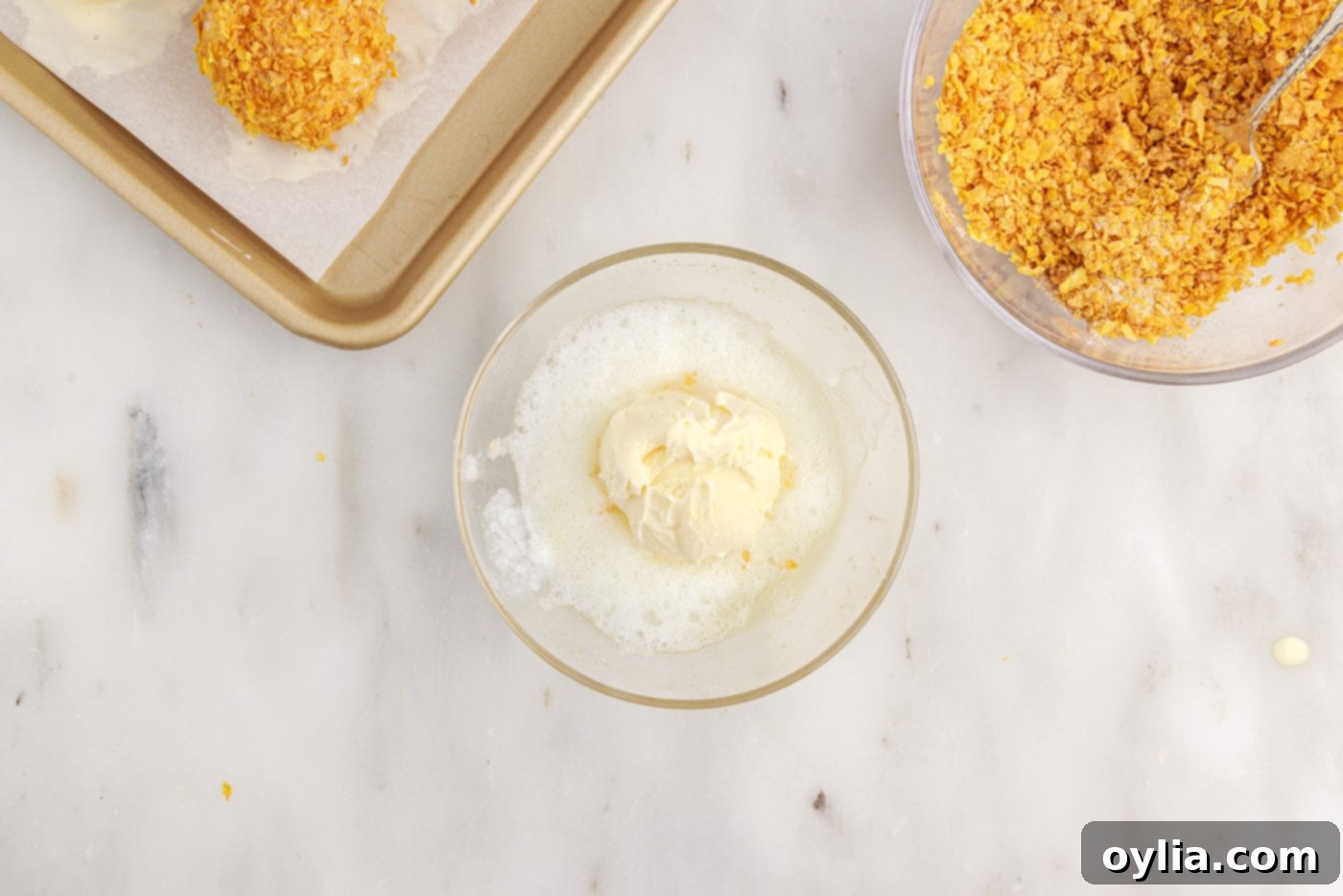 coating ice cream ball in egg whites