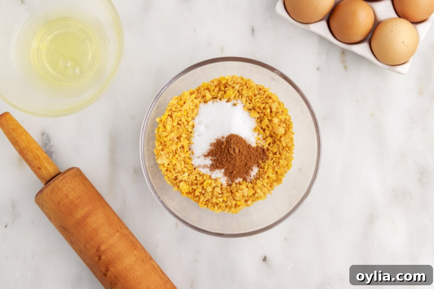 crushed cornflakes mixed with cinnamon and sugar