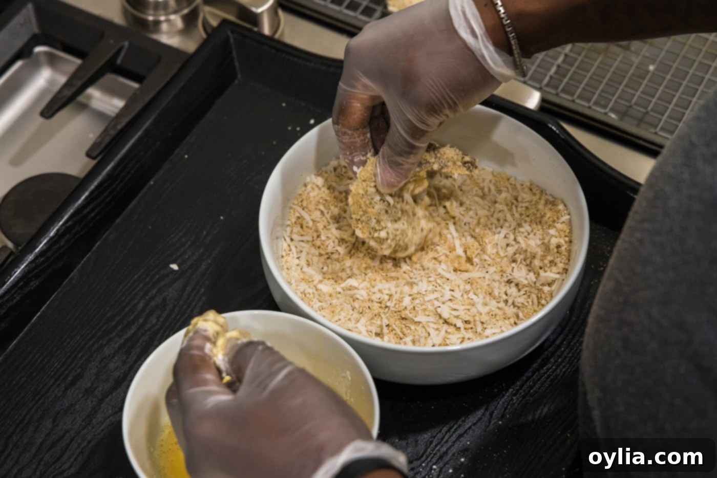 coating shrimp in panko and coconut