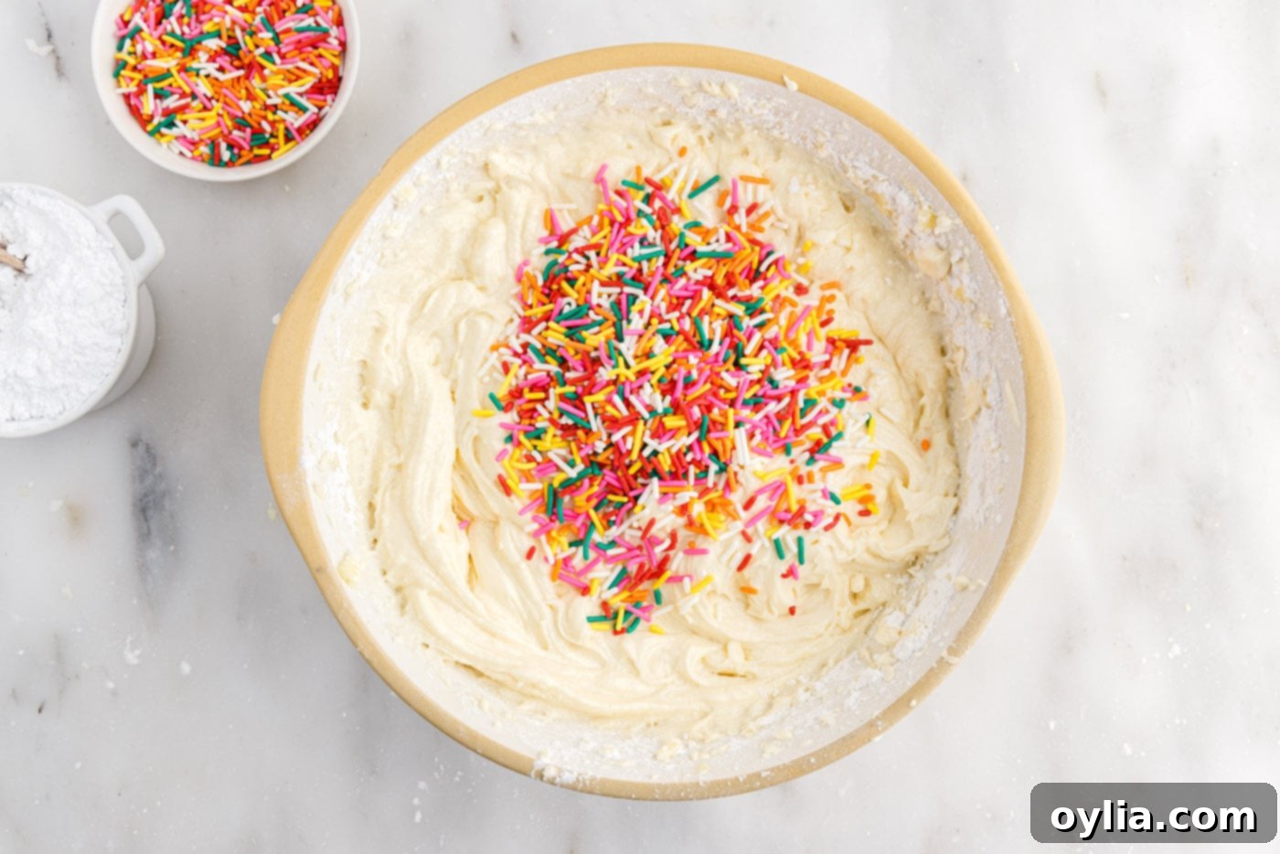 rainbow Jimmies added to cake batter