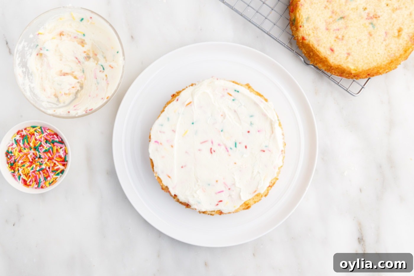 frosting on top of cake layer