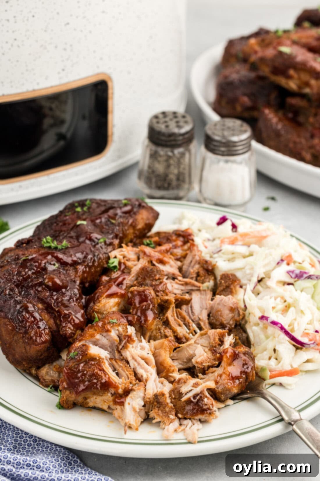 Shredded Slow Cooker Barbecued Country Style Ribs on a plate