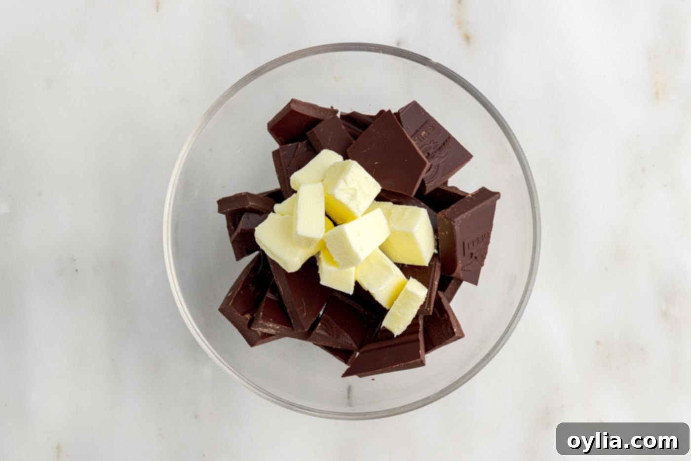 Molten Chocolate Delight 5 chopped chocolate and butter in a bowl ready for melting