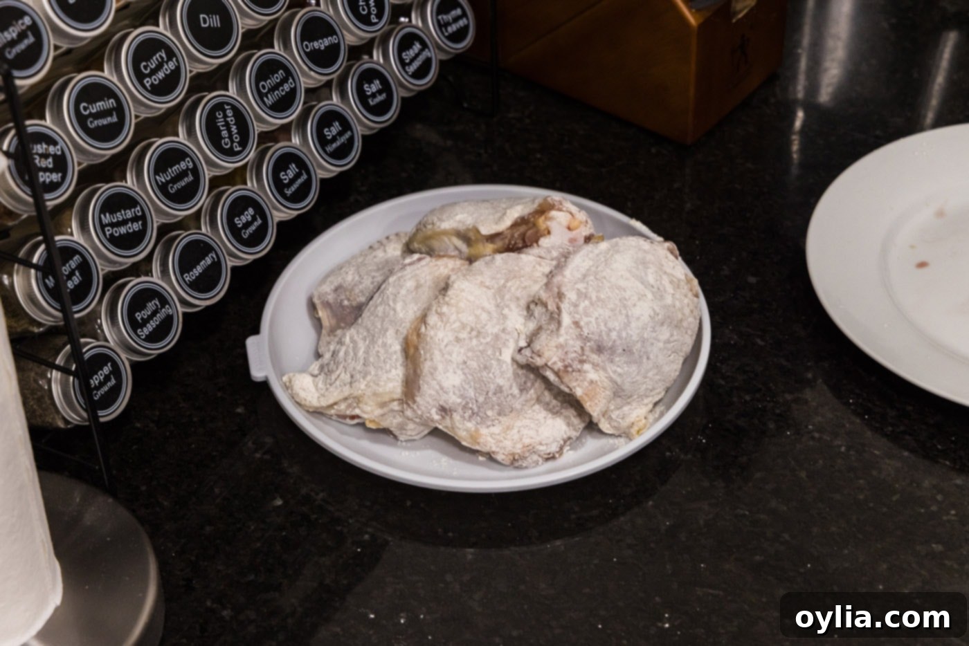 chicken thighs coated in flour