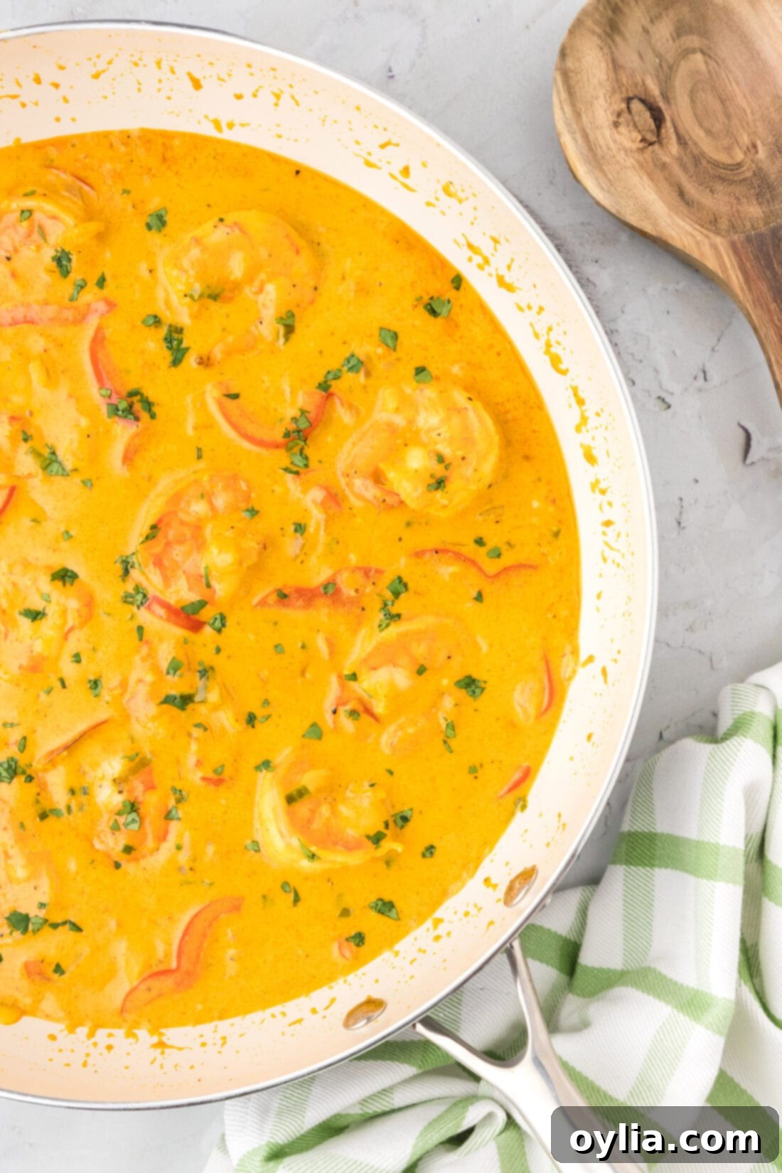 Close up photo of Shrimp Curry in a skillet
