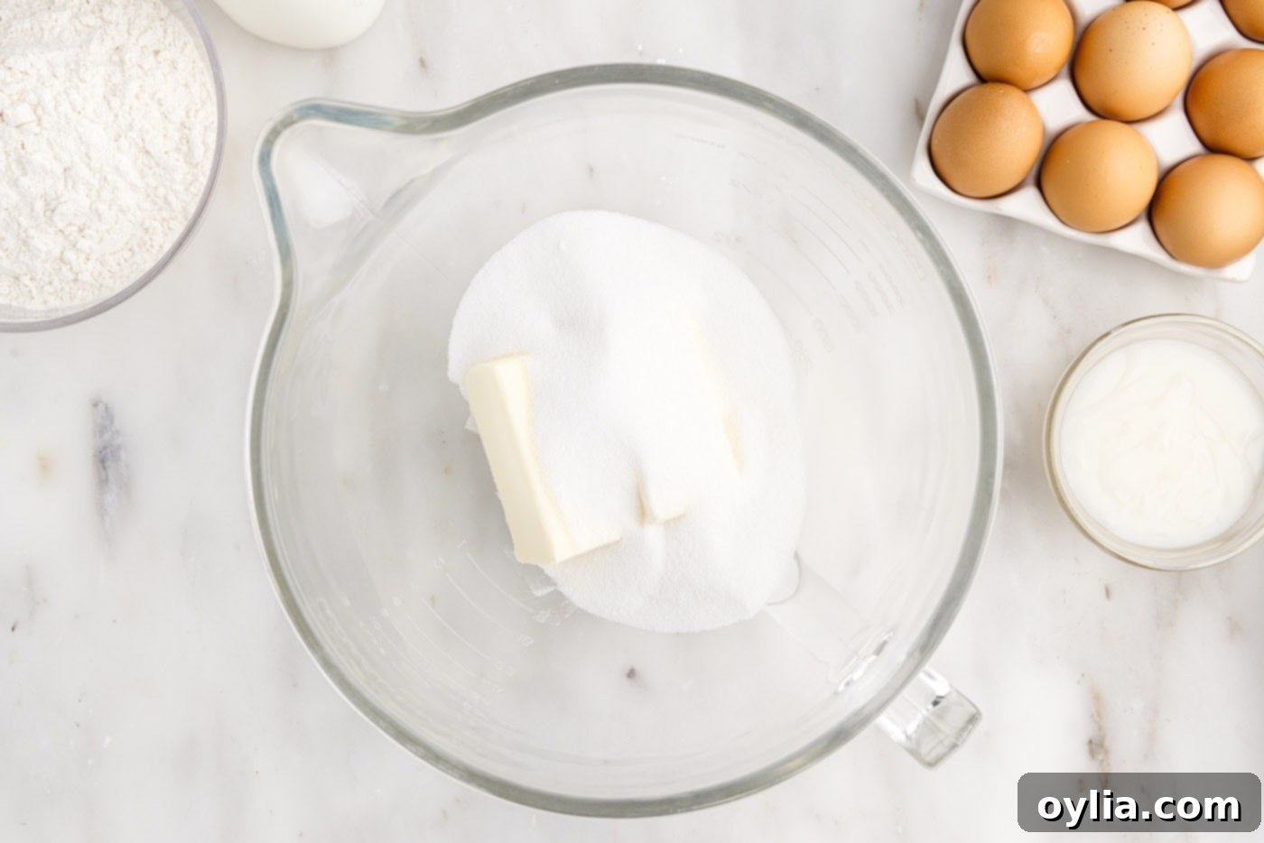 butter and sugar in a mixing bowl