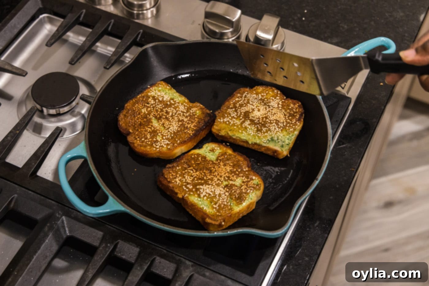 shrimp toast on the stovetop