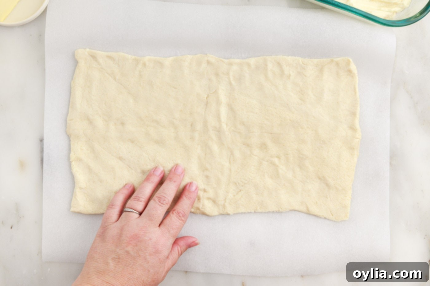 crescent dough sheet on parchment paper