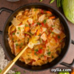 Pot of Cabbage Soup with a serving spoon in it