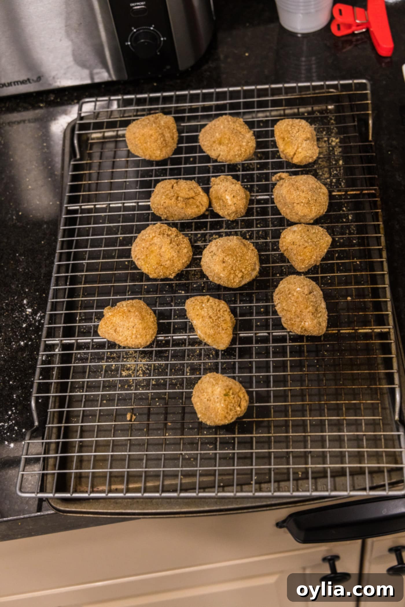 dredged scallops on a wire rack