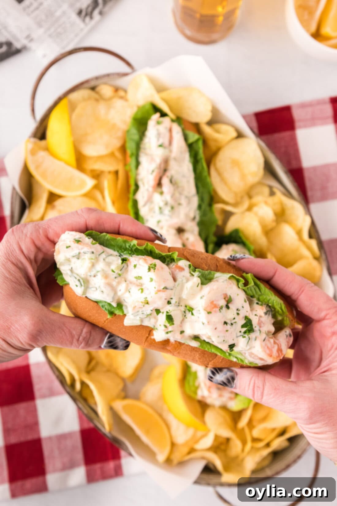 Gourmet Shrimp Roll 2 Shrimp Roll held by two hands