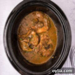Overhead photo of Crockpot Pork Chops in a Crockpot