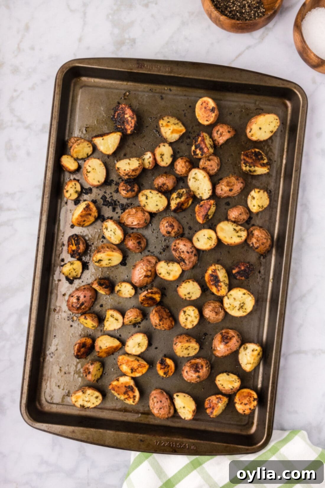 Roasted Red Potatoes fresh out of the oven on a sheet pan
