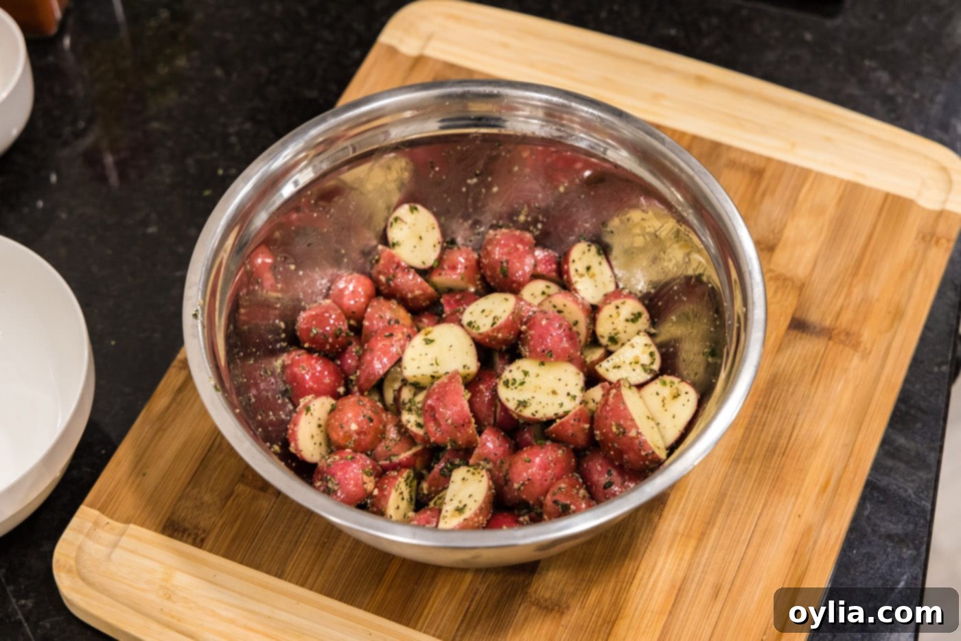 baby red potatoes tossed with olive oil and seasoning