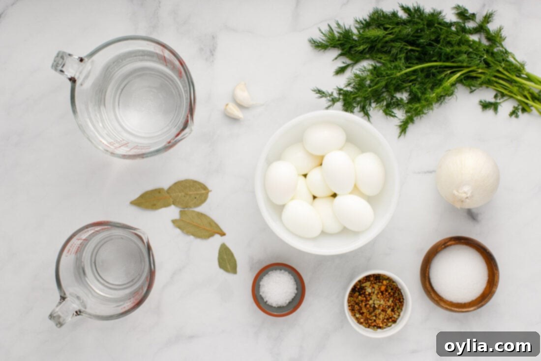 Ingredients for Pickled Eggs laid out on a surface
