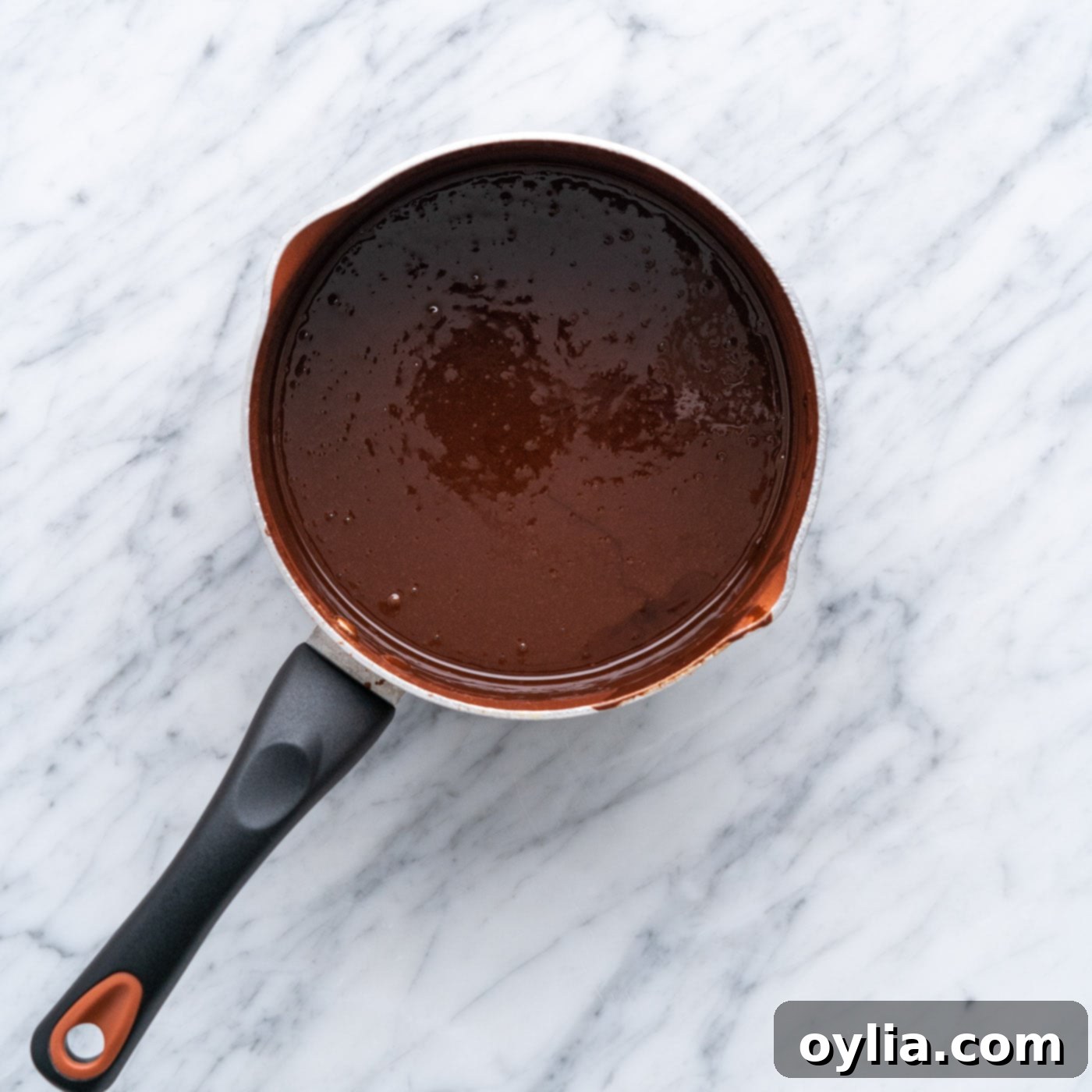 homemade hot fudge in a saucepan