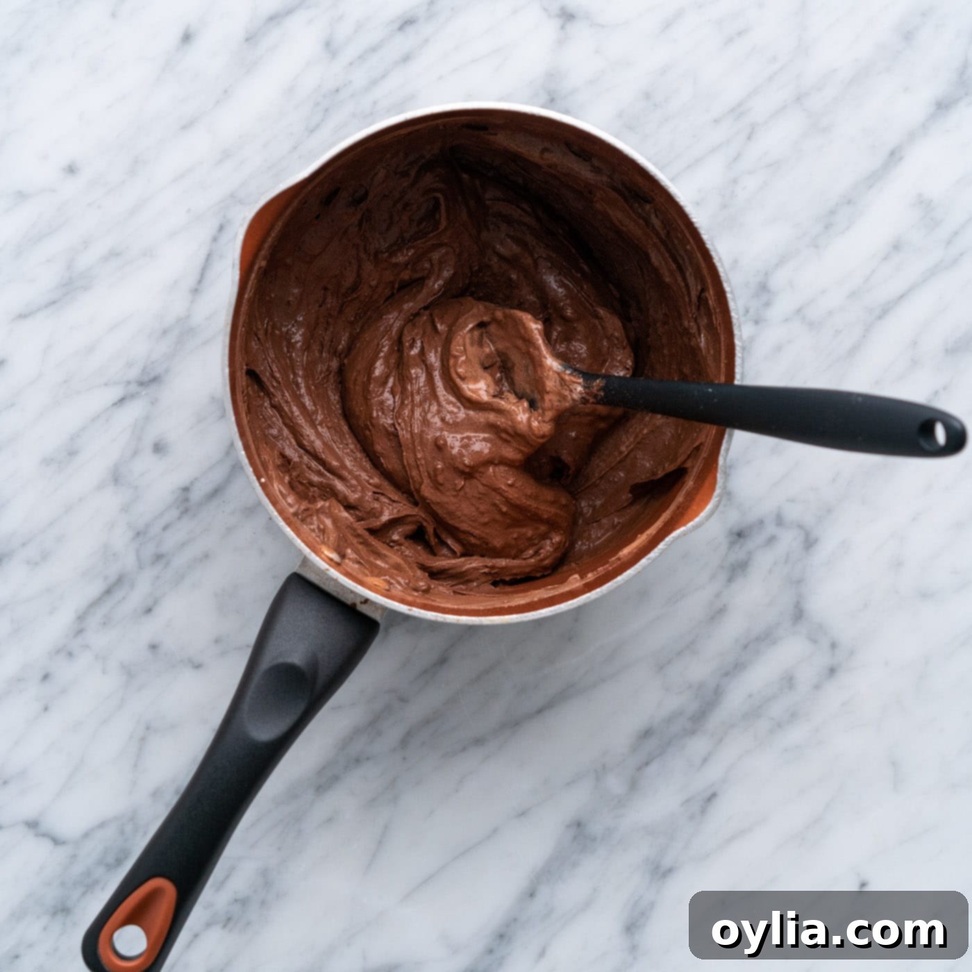 chocolate mixture stirred in a saucepan