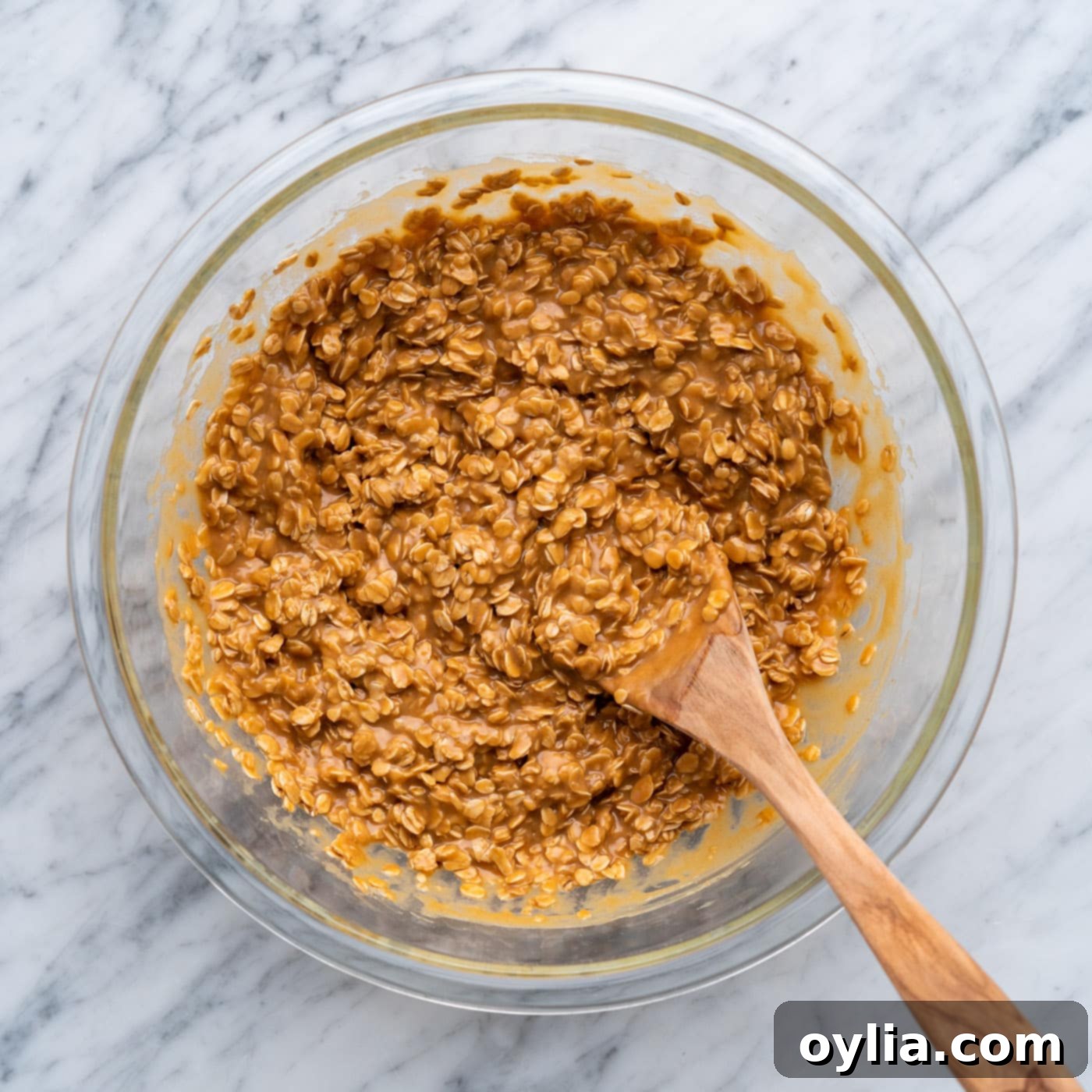 no bake peanut butter cookie mixture in a bowl