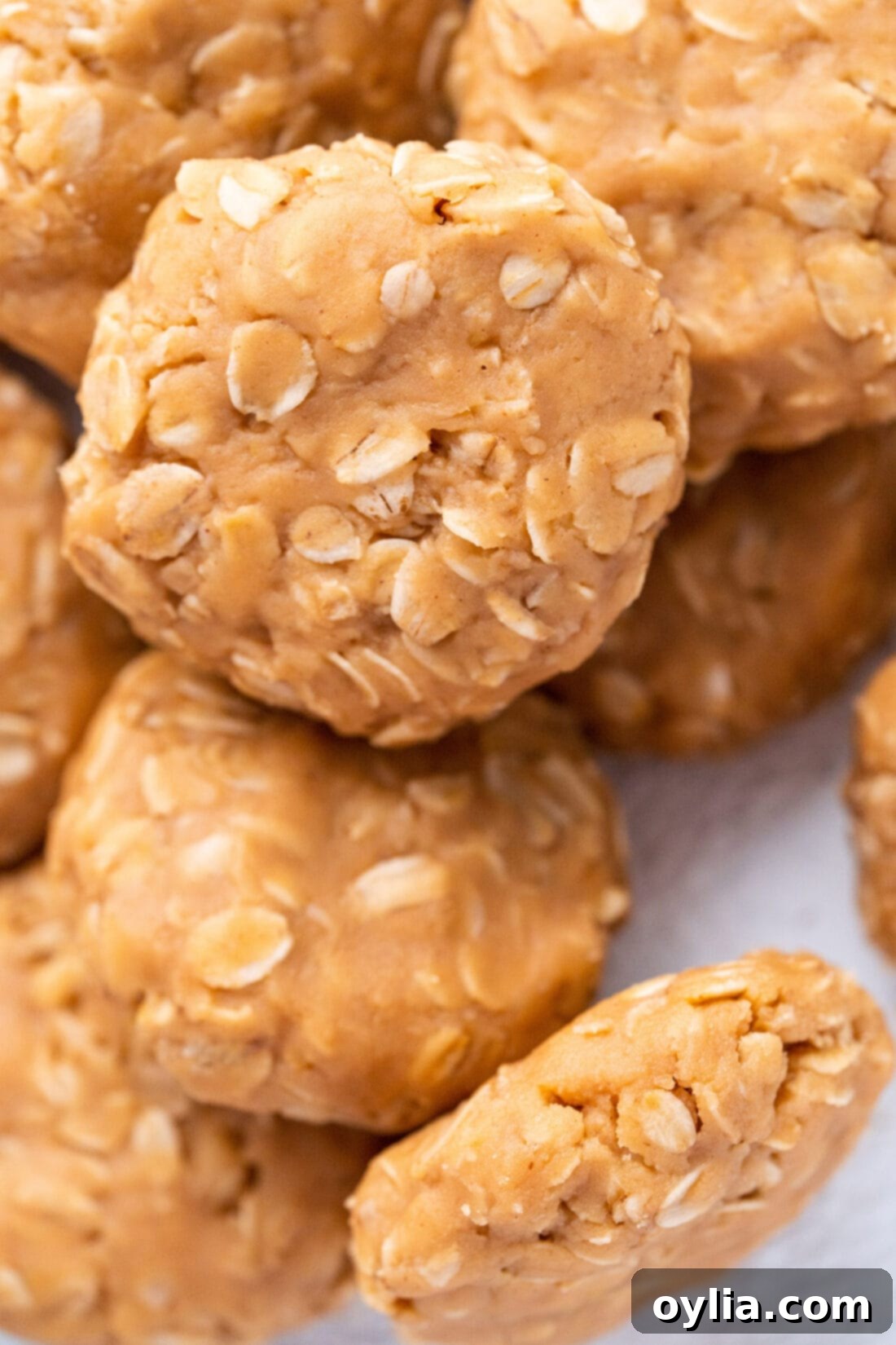 Close up photo of No Bake Peanut Butter Cookies