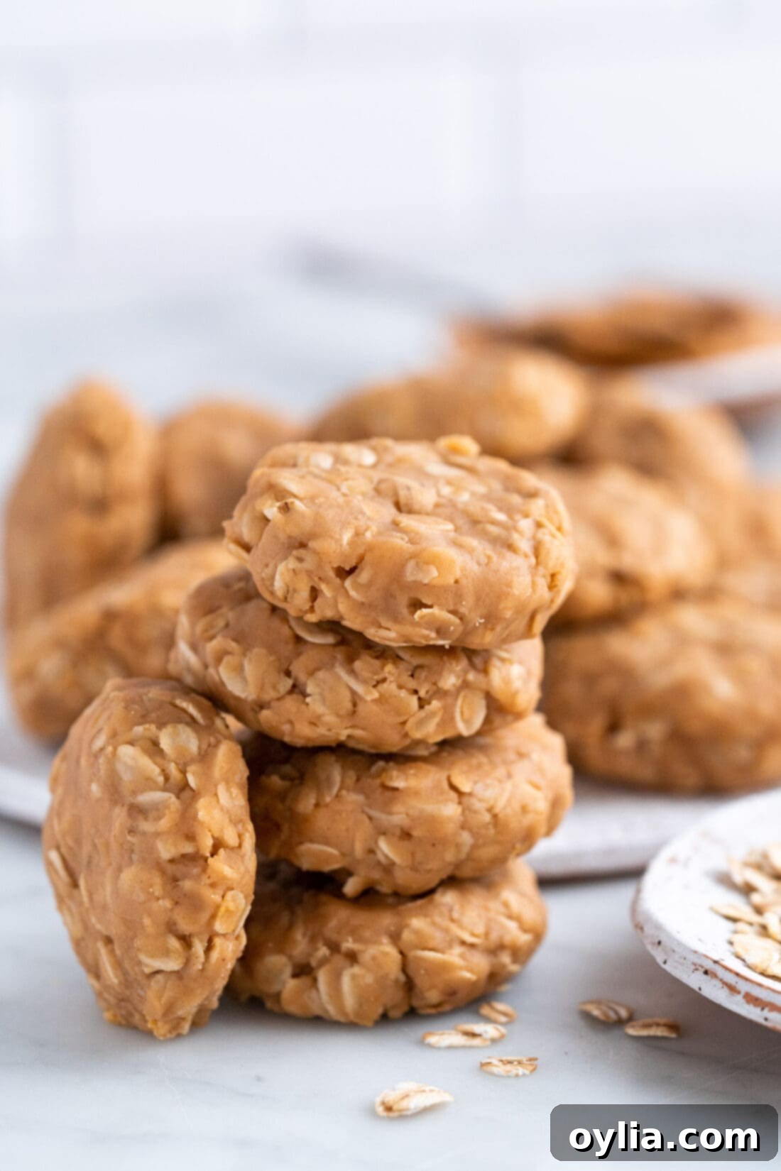 Stack of No Bake Peanut Butter Cookies