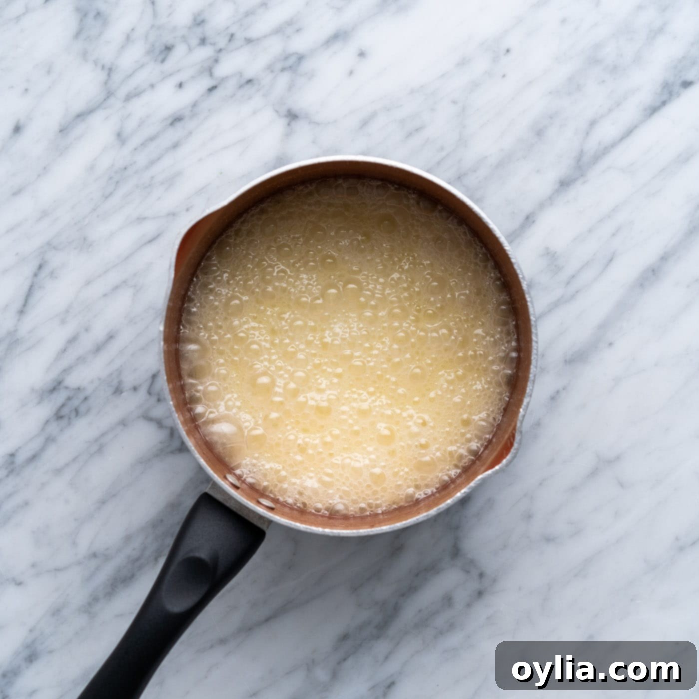 butter mixture boiling in a saucepan