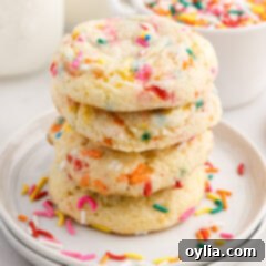 Confetti Cake Cookie Bliss 10 Stack of Funfetti Cake Mix Cookies, showcasing the vibrant sprinkles and soft texture.