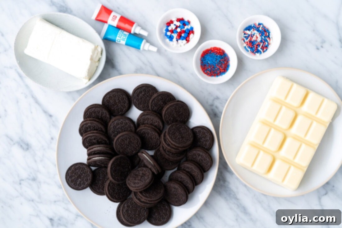 Ingredients for Red White and Blue Oreo Truffles
