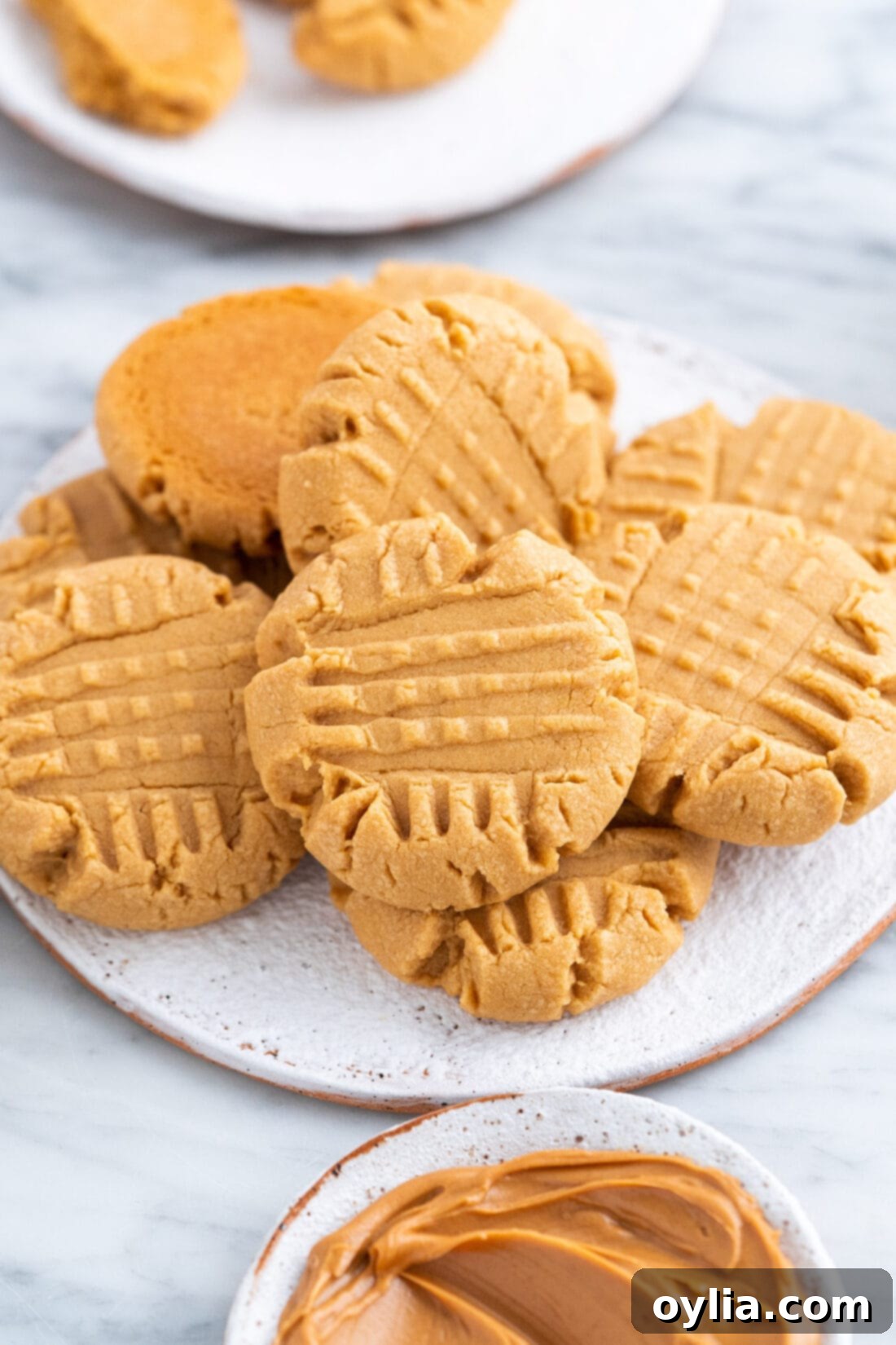 Simple Peanut Butter Cake Mix Treats 3 A beautifully arranged plate of golden-brown Peanut Butter Cake Mix Cookies, ready to be enjoyed.