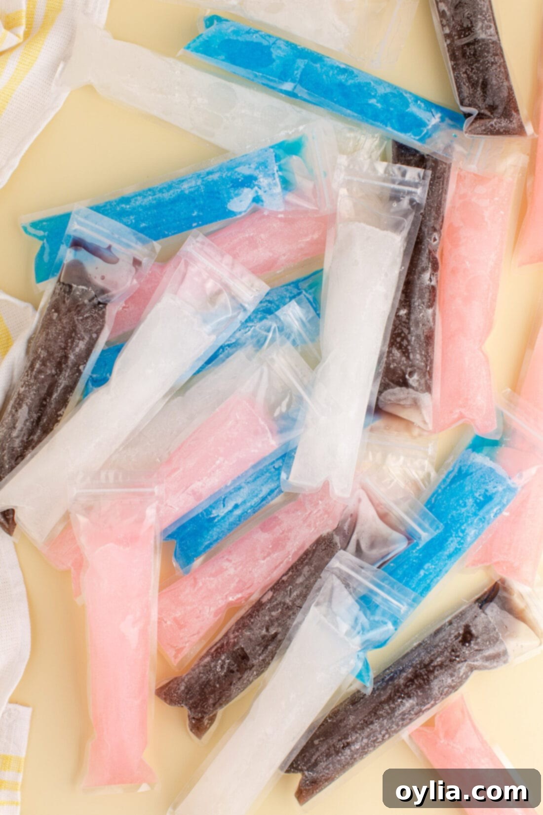 Assorted Boozy Ice Pops laying on a table