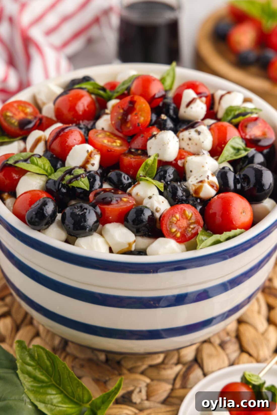 Bowl of Red, White & Blue Caprese Salad