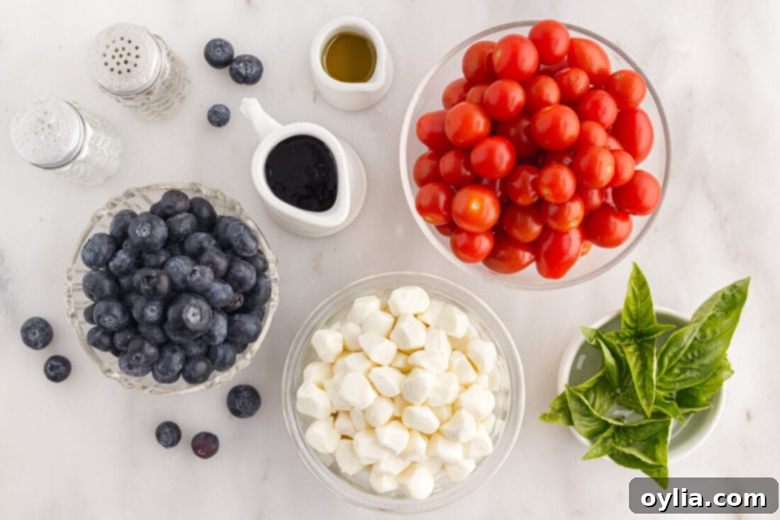 Ingredients for Red, White & Blue Caprese Salad