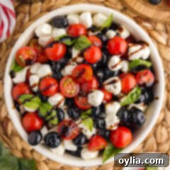 Overhead photo of Red, White & Blue Caprese Salad